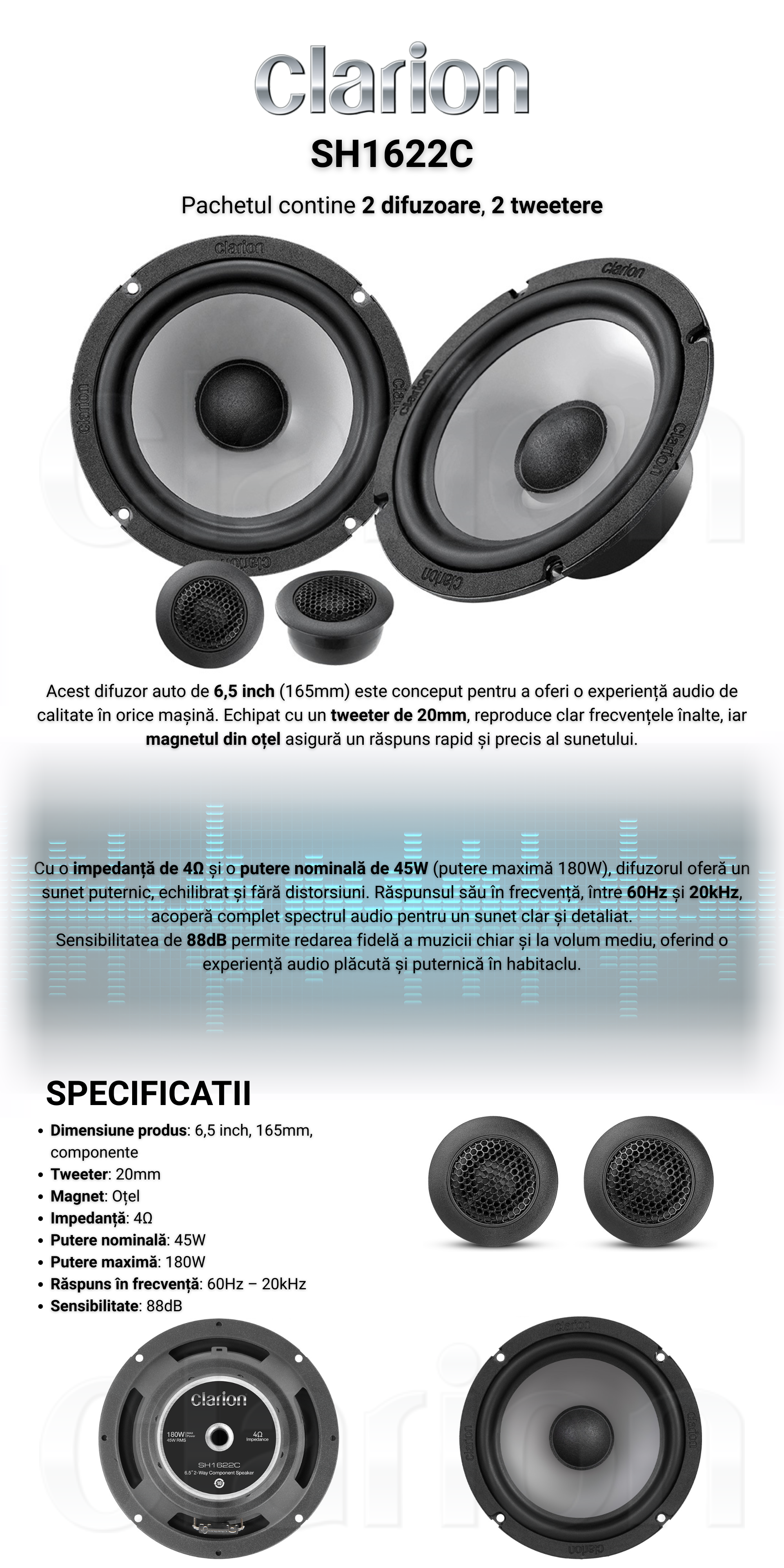 Difuzoare Auto Clarion SH1622C 2 Cai 6,5